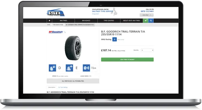 4Site 4x4 Tyres Tyre Detail Desktop Image