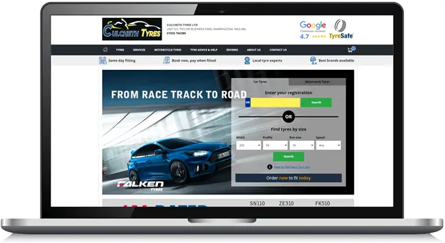 Culcheth Tyres TyreClick Website Desktop Image